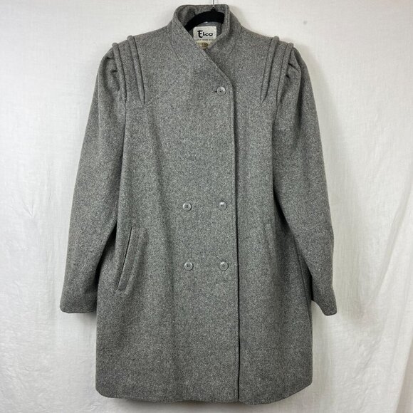 Vintage Elco Wool Blend Mid Length Coat Womens L - XL Button Up Puff Sleeve 90s - Picture 1 of 12